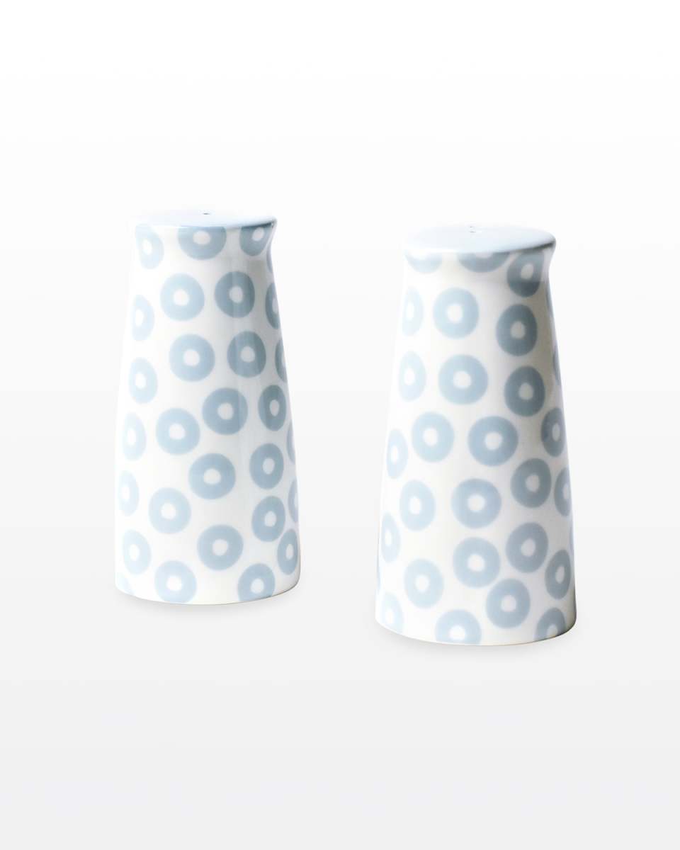 Iris Blue Pip Pedestal Salt And Pepper Shakers Set